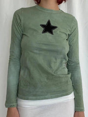 Tie Dye Star Patch Embellished Long Sleeve Tee