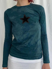 Tie Dye Star Patch Embellished Long Sleeve Tee