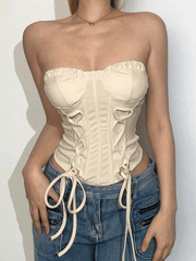 Tie Front Strapless Corset Top