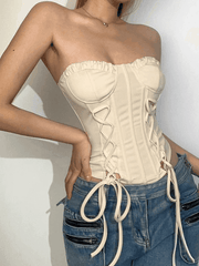 Tie Front Strapless Corset Top