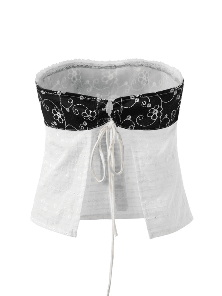 Tie Up Lace Patchwork Bandeau Top