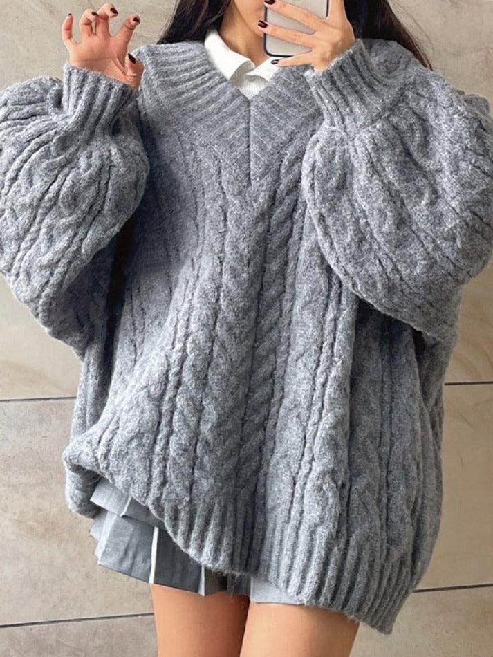 Twist Design V Neck Loose Sweater