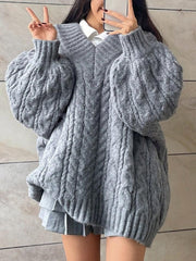 Twist Design V Neck Loose Sweater