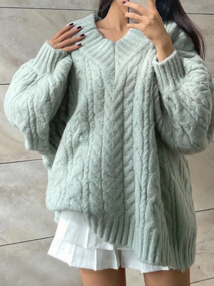 Twist Design V Neck Loose Sweater