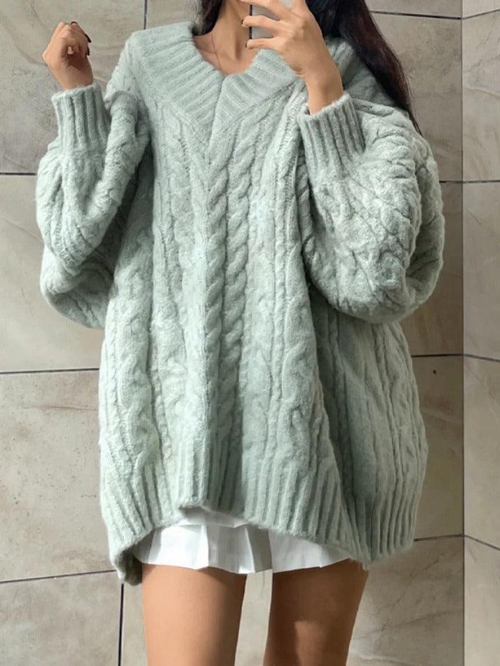 Twist Design V Neck Loose Sweater