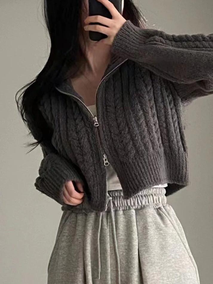 Twist Double Zipper Design Short Cardigan