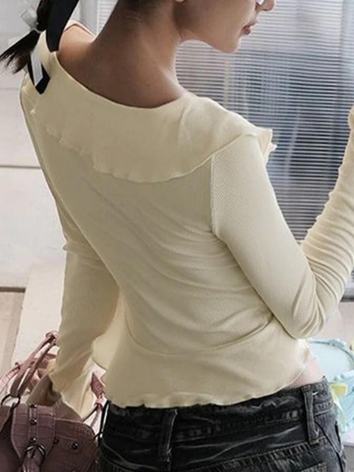 V Neck Fungus Heart Button Long Sleeve Knit