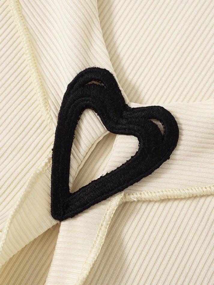 V Neck Fungus Heart Button Long Sleeve Knit
