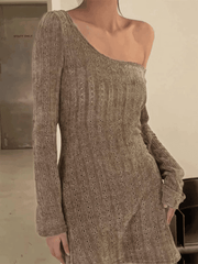 Vintage Brown Long Sleeve Sweater Mini Dress