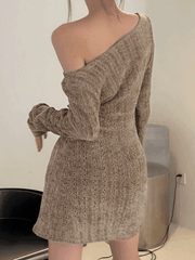Vintage Brown Long Sleeve Sweater Mini Dress