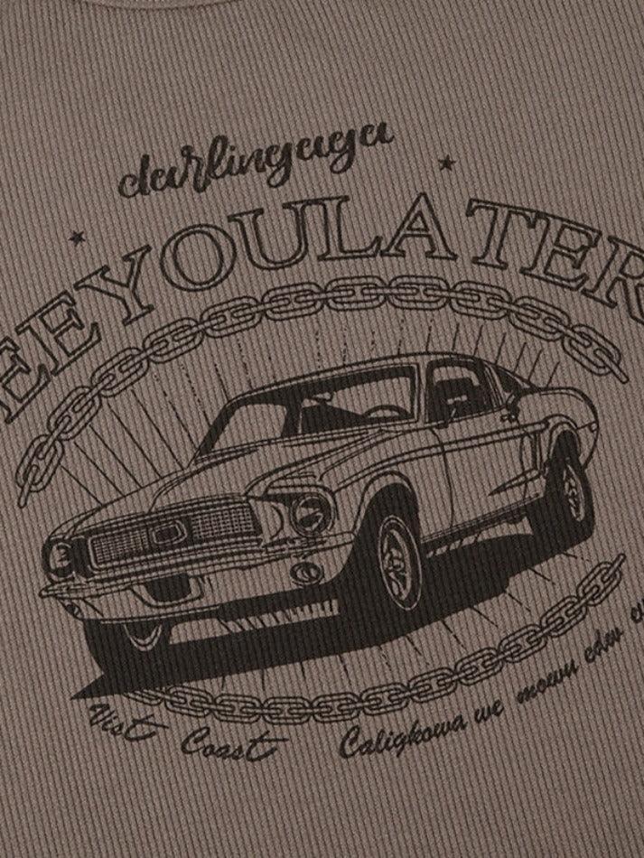 Vintage Car Print Slim Long Sleeve Knit