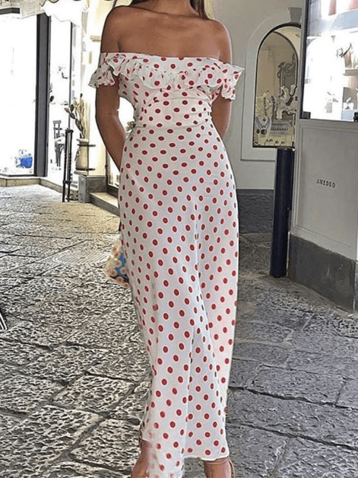 Waist Ruffled Polka Dot Dress