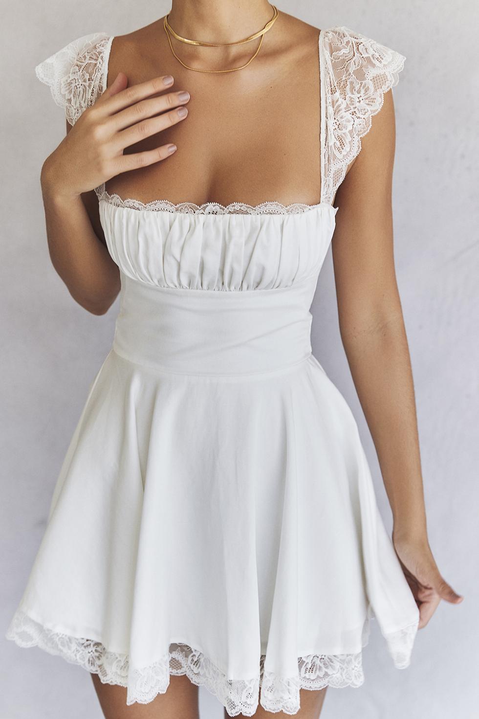 White A-line lace Mini Dress