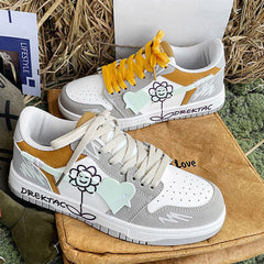 Yellow & Grey Flower Sneakers