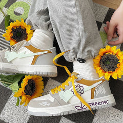 Yellow & Grey Flower Sneakers