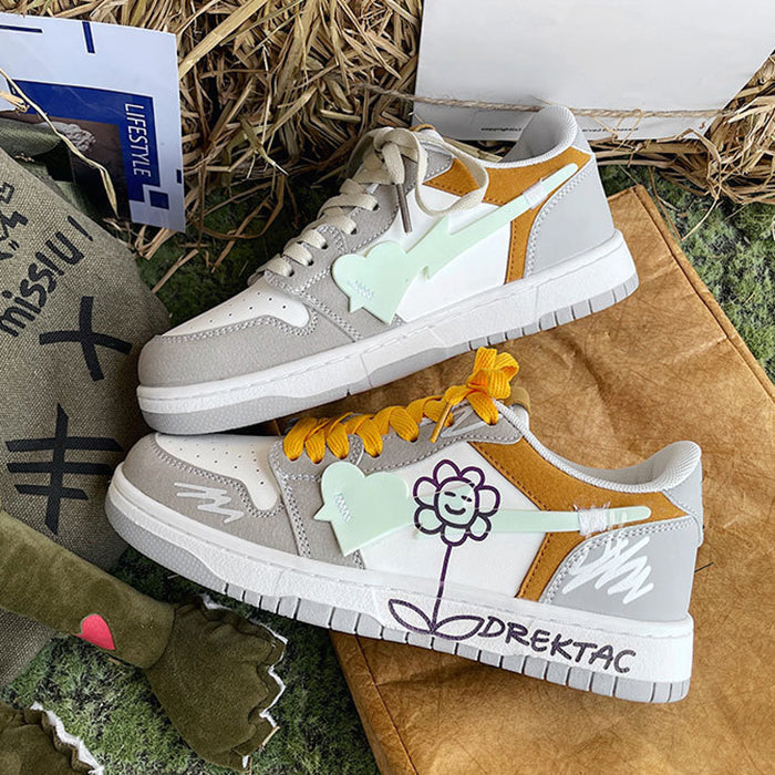 Yellow & Grey Flower Sneakers